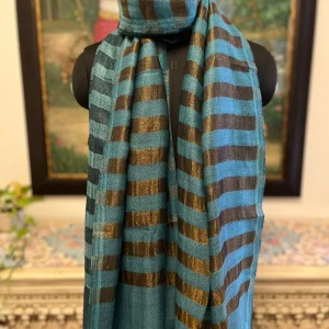 Turquoise Blue New Zari Stripe Ladies Designer Shawls