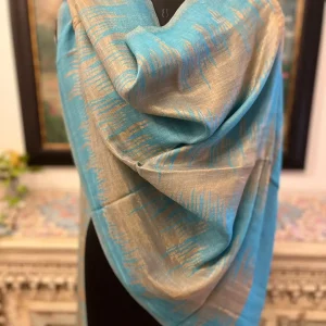 Turquoise Blue New Zig Zag Zari Ladies Designer Shawls