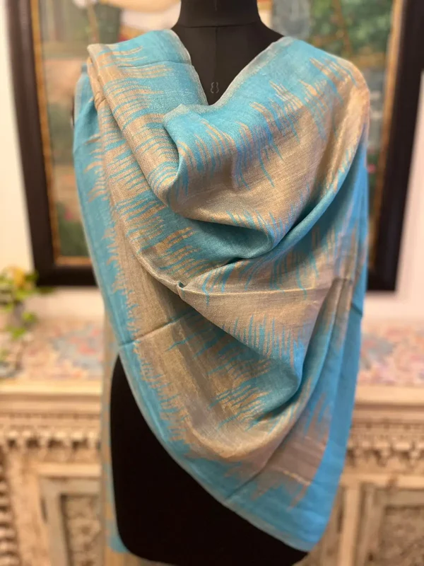 Turquoise Blue New Zig Zag Zari Ladies Designer Shawls Manufacturer