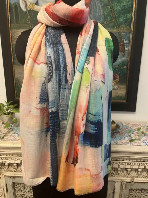 Peach Fine Wool Digital Print Stole, Wholesale Manufacturer & Private Label Supplier
