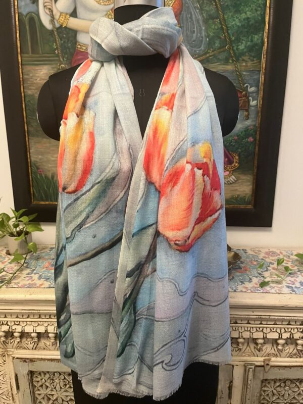 Light Blue Fine Wool Digital Print Stole, Wholesale Manufacturer & Private Label Supplier