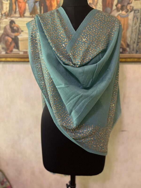 SEA GREEN MIRROR WORK WEDDING SHAWLS MANUFACTURER