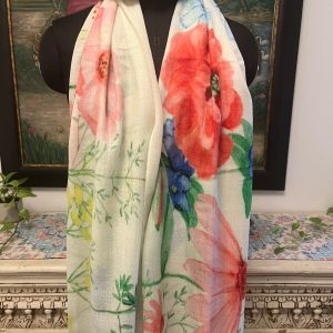Ivory Multicolor Floral Wool Digital Print Pashmina Shawl for Women