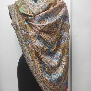 Olive Green Hand Kalamkari Embroidered Pashmina Shawl