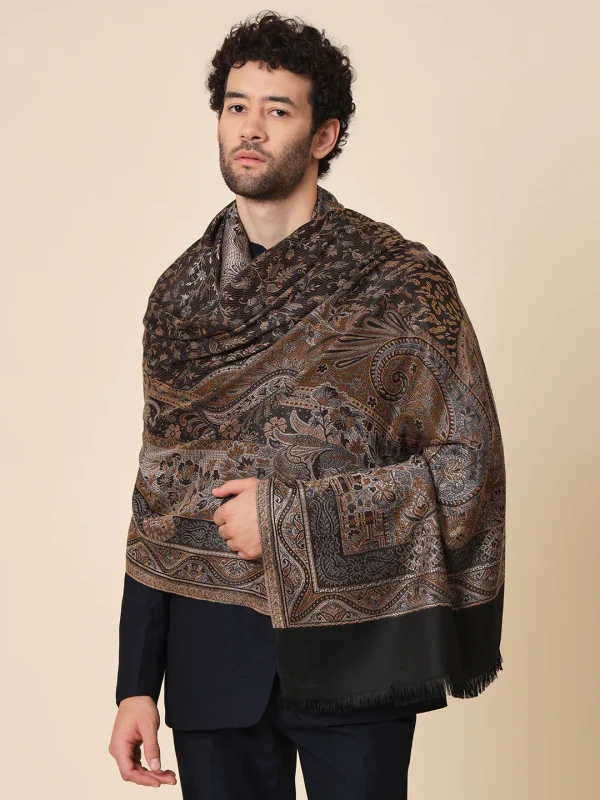 Elegant Black Modal Flower Design Stole, Floral Pattern, Wholesale & Bulk Supplier
