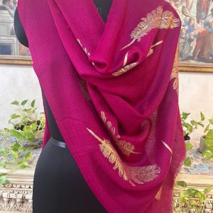 Wine Feather Foil Wool Pashmina Shawls for Women