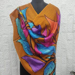 Mustard Hand-Painted Multicolor Floral Pashmina Shawls for Women