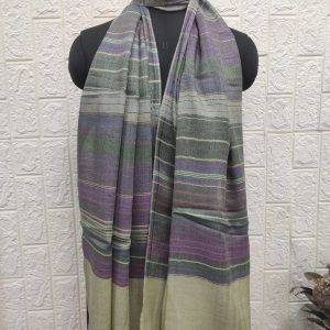 Olive Green Wool 7 Stripe Pashmina Shawl