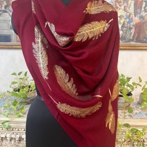 Maroon Feather Foil Wool Pashmina Shawls for Women
