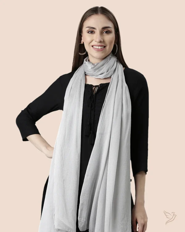 Light Silver Fine Wool Zari Reversible Stole, Wholesale & Private Label