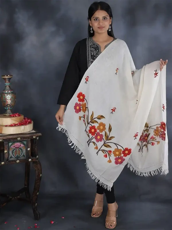 Elegant Pink Wool Silk Embroidered Stole, Luxury Finish, Wholesale & Private Label
