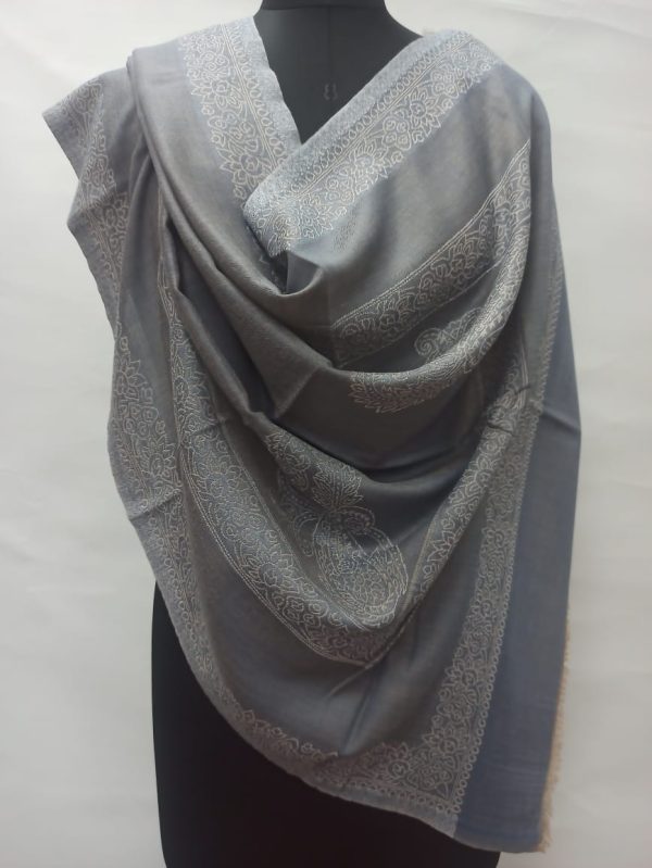 Fine Wool Paisley Border Stole, Dark Grey, Wholesale & Private Label