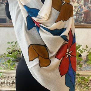 Off-White Hand-Painted Pashmina Shawl for Women
