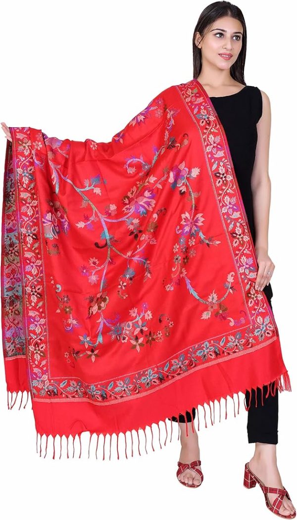 Red Fine Wool Kalamkari Embroidery Shawl, Wholesale & Export Supplier