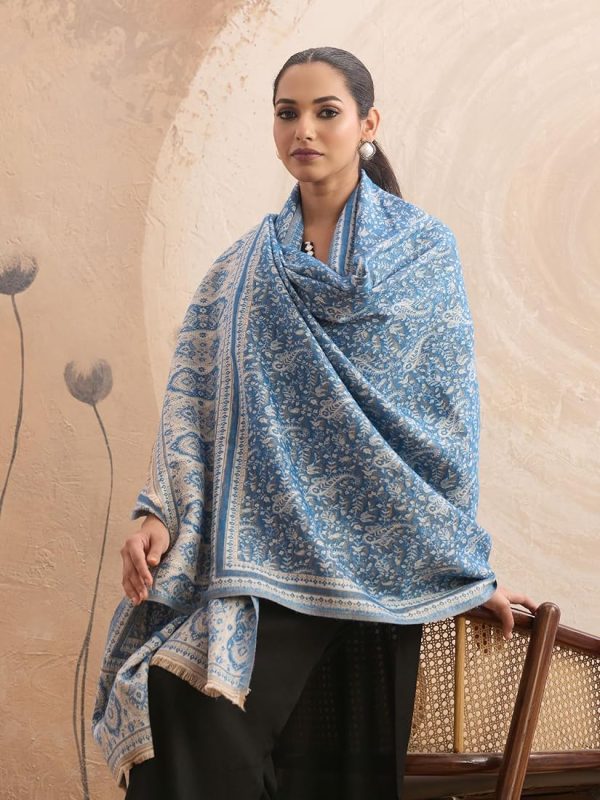 Blue Acrylic Kani Shawl, Soft Finish, Wholesale & Bulk Supplier