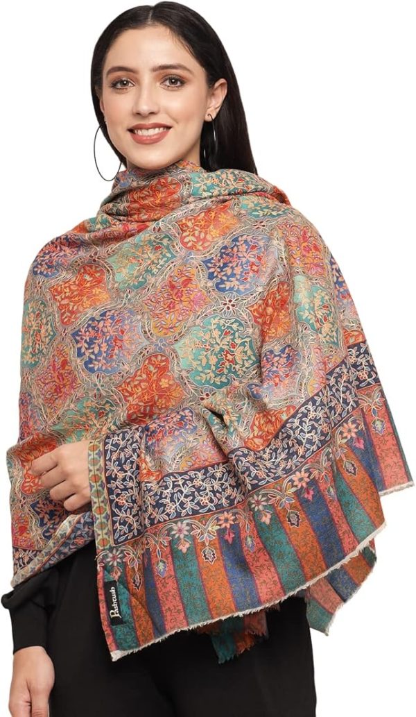 Elegant Light Beige Fine Wool Kalamkari Embroidery Stole, Handcrafted Detail, Wholesale & Bulk Supplier