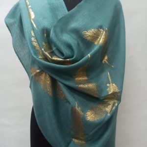 Teal Wool Foil Print Pashmina Shawls for Women