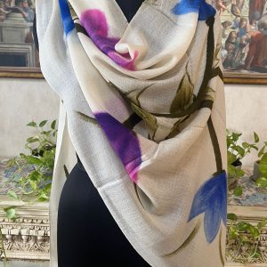 Off-White Hand-Painted Pashmina Shawl for Women