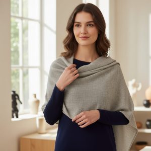 Beige Wool Diamond Weave Pashmina Shawl for Women