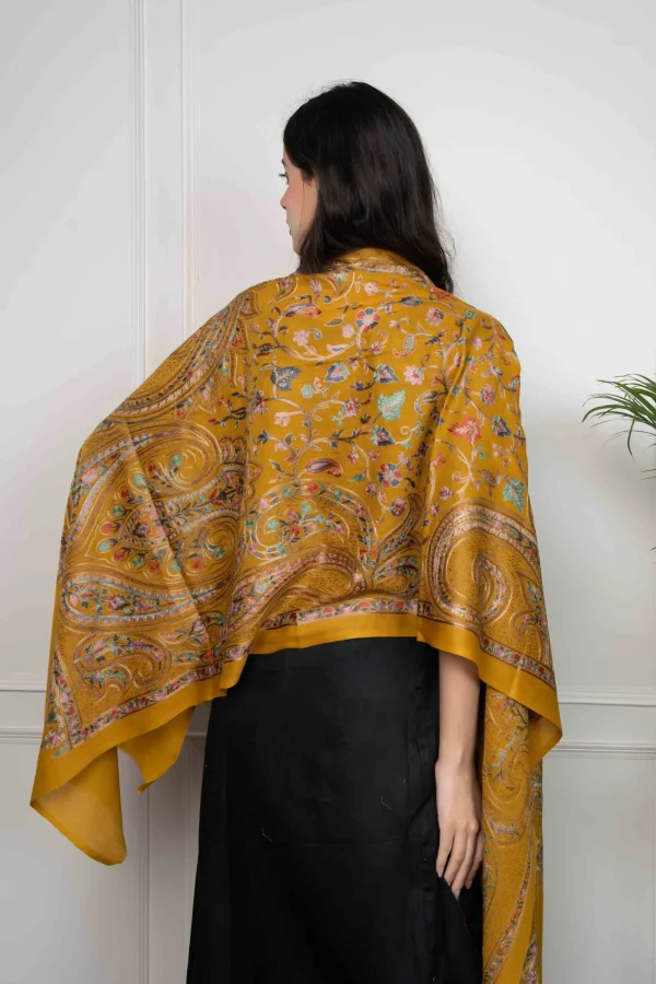 Mustard Fine Wool Silk Aari Nalki Embroidered Stole – Wholesale Supplier & Private Label Manufacturer