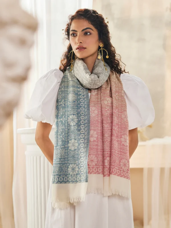 Pink Fine Wool Kani Border Shawl, Wholesale & Private Label Manufacturer