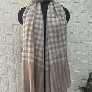 BEIGE & WHITE NATURAL CHECK PASHMINA SHAWLS