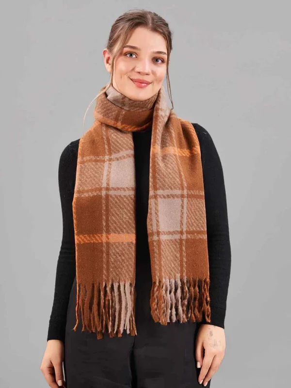 Elegant Brown Acrylic Check Stole, Classic Pattern, Wholesale & Bulk Supplier