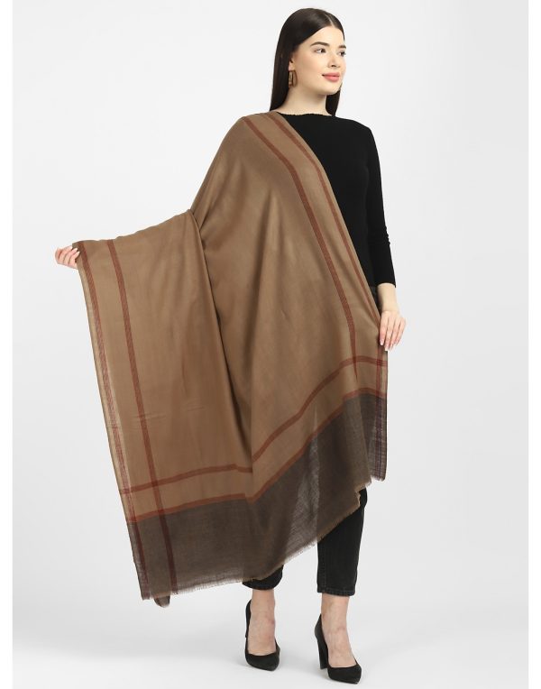 Brown Fine Wool Check Border Stole, Wholesale & Export Supplier