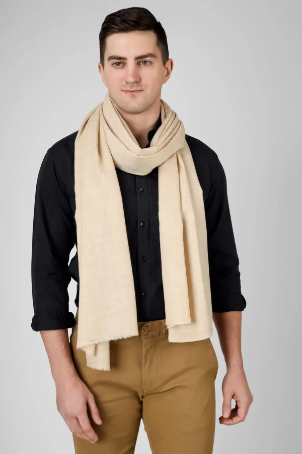 Elegant Light Cream Fine Wool Diamond Weave Stole, Luxury Finish, Wholesale & Bulk Supplier