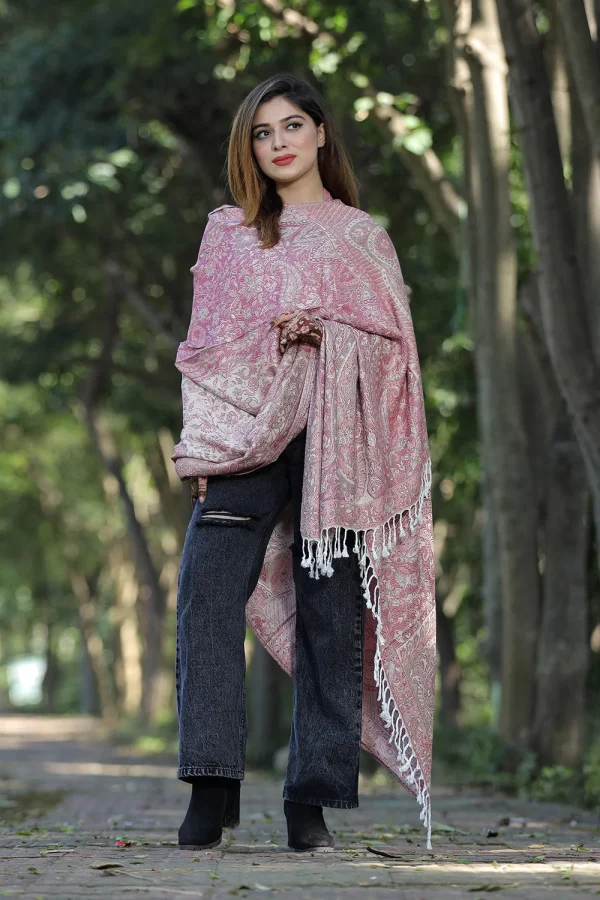 Elegant Pink Modal Jamwar Stole, Woven Pattern, Wholesale & Bulk Supplier
