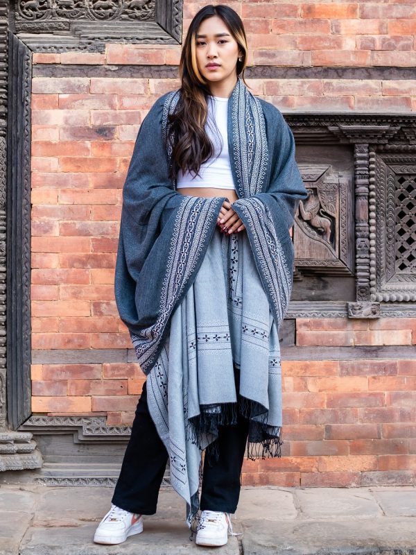 Navy Blue Fine Wool Crystal Lace Stole, Wholesale Manufacturer & Supplier