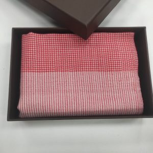Red & White Wool Natural Check Pashmina Shawl for Women