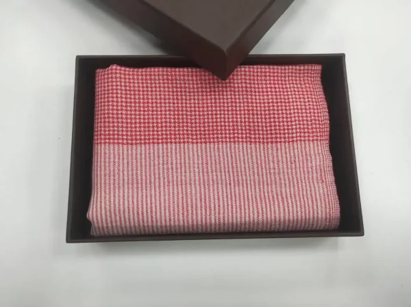 Red & White Wool Natural Check Pattern Pashmina Shawl for Women
