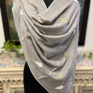 Light Grey Wool Embroidered Pashmina Shawl for Women