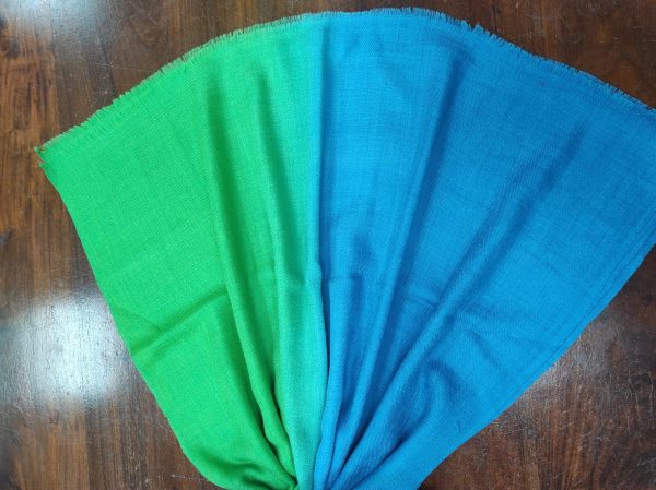 Green & Blue Wool Silk Ombre Stole, Diamond Weave, Wholesale & Private Label