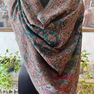 Emerald Green & Maroon Wool Kani Pashmina Shawl for Women