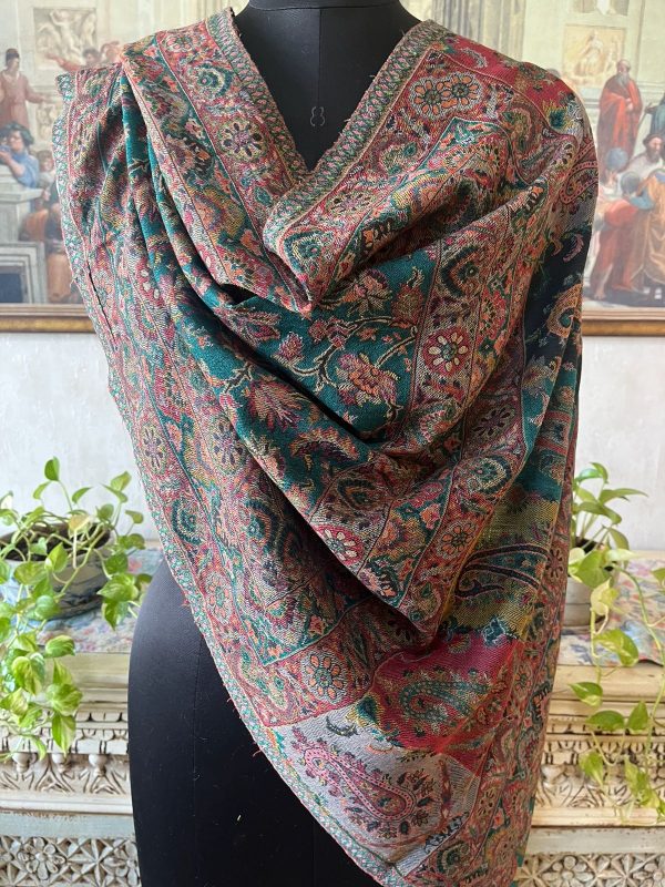 Emerald Green & Maroon Wool Kani Pashmina Shawl for Women