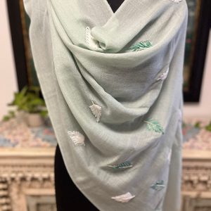 Mint Green Wool Embroidered Pashmina Shawl for Women