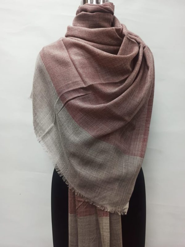 Rust Brown Wool Silk Pashmina Shawls, Natural Border, Wholesale & Private Label