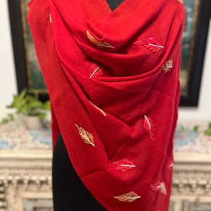 Red Wool Kani Embroidered Pashmina Shawls for Women