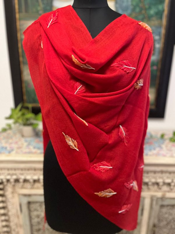 Elegant Red Wool Kani Embroidered Pashmina Shawls, Luxury Finish, Wholesale & Private Label