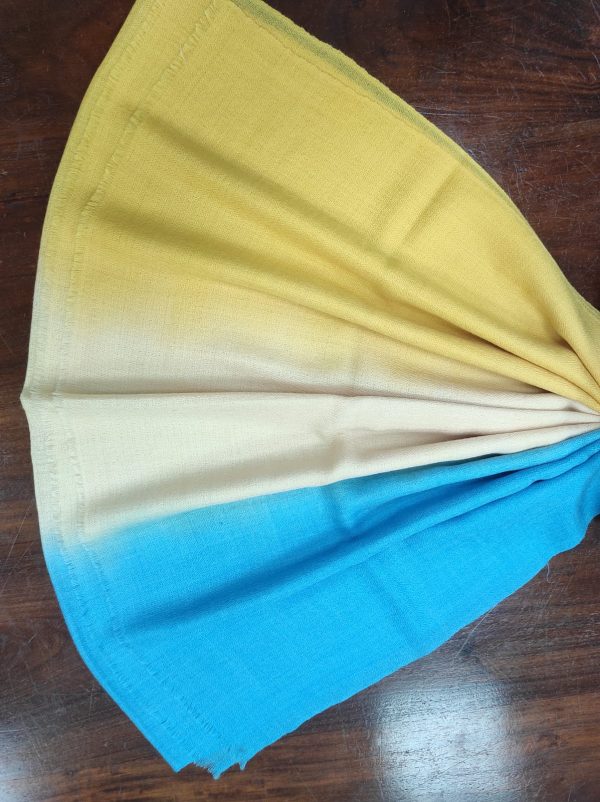 Yellow Beige Sky Blue Wool Silk Ombre Pashmina Shawl - Wholesale Manufacturer & Supplier