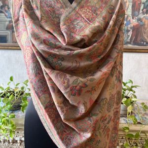Rust & Pink Wool Kani Pashmina Shawl for Women