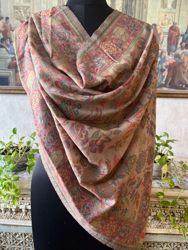 Rust & Pink Wool Kani Pashmina Shawl, Multi Color Weave, Export Supplier
