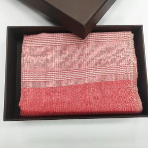 Coral Red & Cream Wool Natural Check Pashmina Shawl for Women
