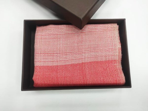 Coral Red & Cream Wool Check Pashmina Shawls, Natural Check Pattern, Wholesale & Private Label
