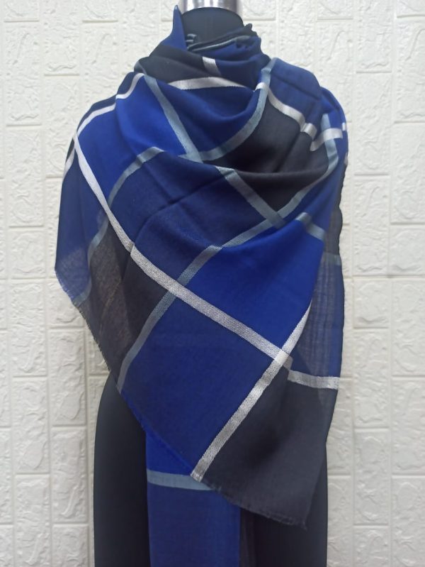 Savita Shawls Royal Blue & Black Wool Natural Silk Box Pashmina Shawl for Women