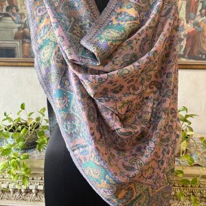 Lavender & Teal Wool Kani Pashmina Shawl for Women