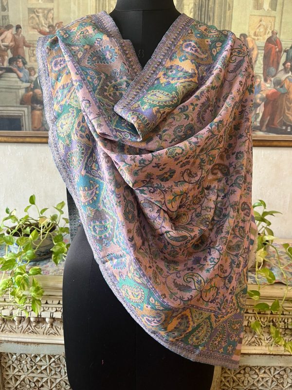 Elegant Lavender & Teal Wool Kani Pashmina Shawls, Handwoven Design, Wholesale & Private Label