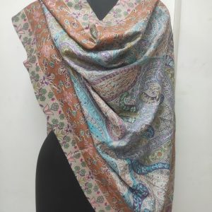 Brown & Blue Wool Kalamkari Embroidery Pashmina Shawls for Women